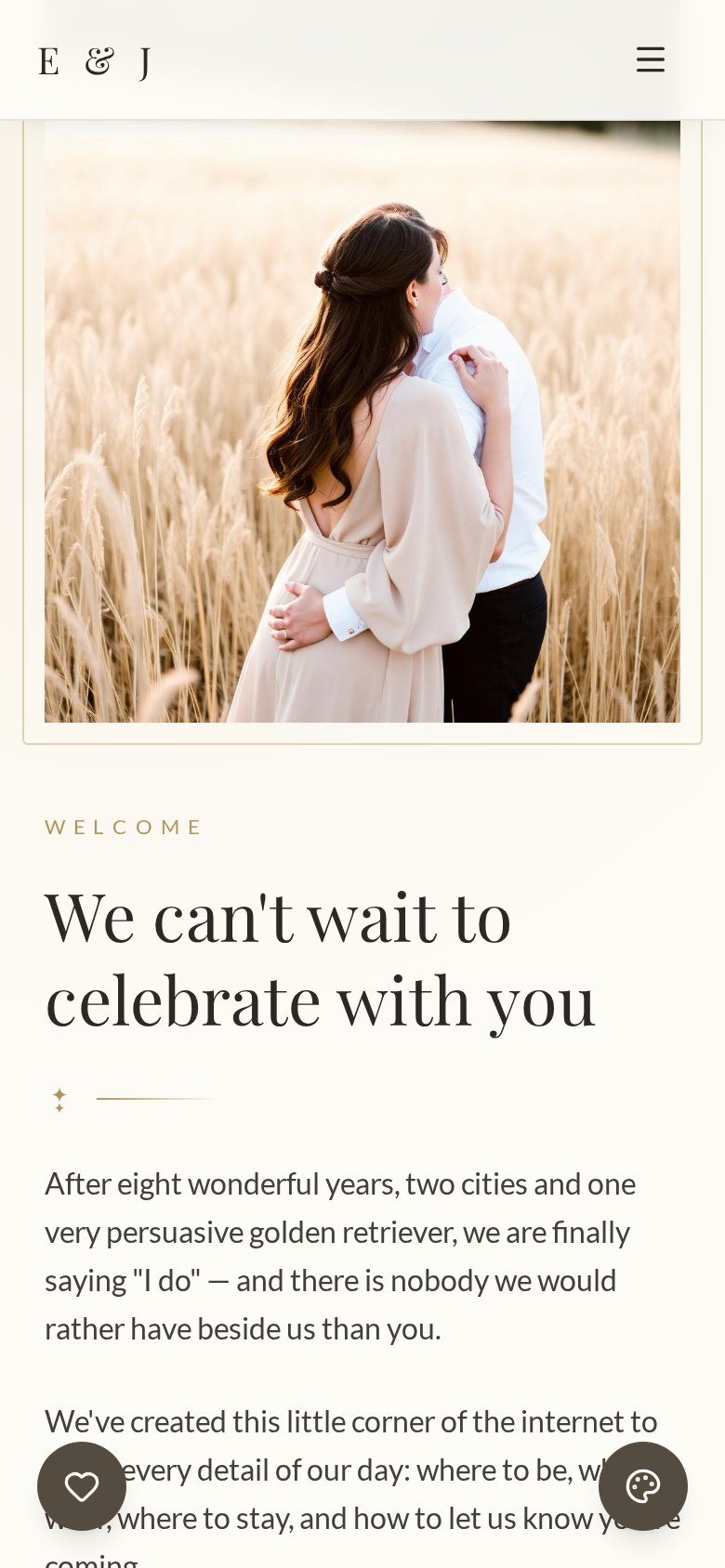 Champagne Classic wedding website design shown on a phone