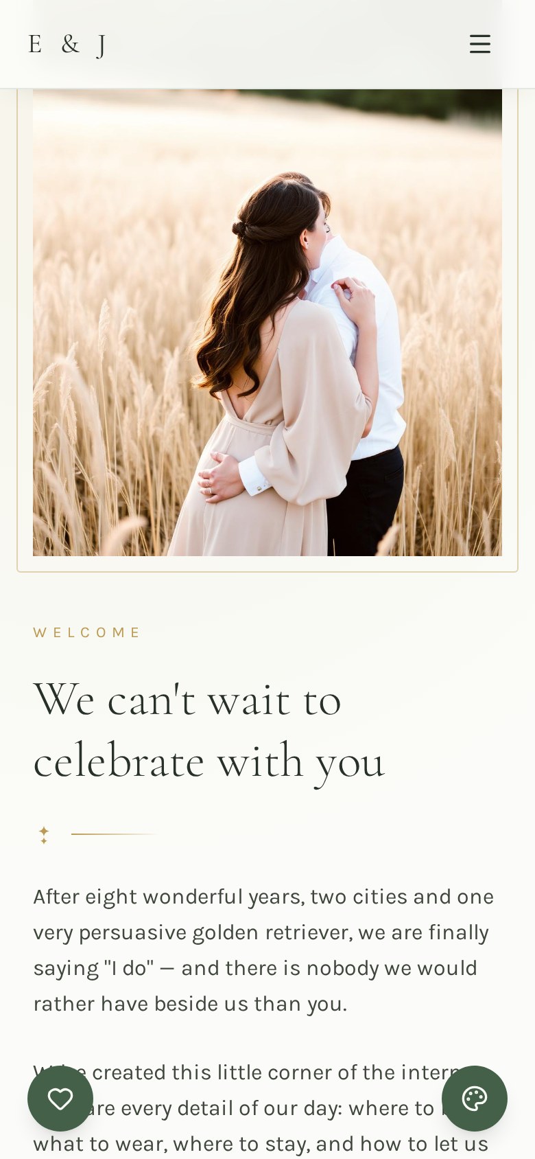 English Garden wedding website design shown on a phone