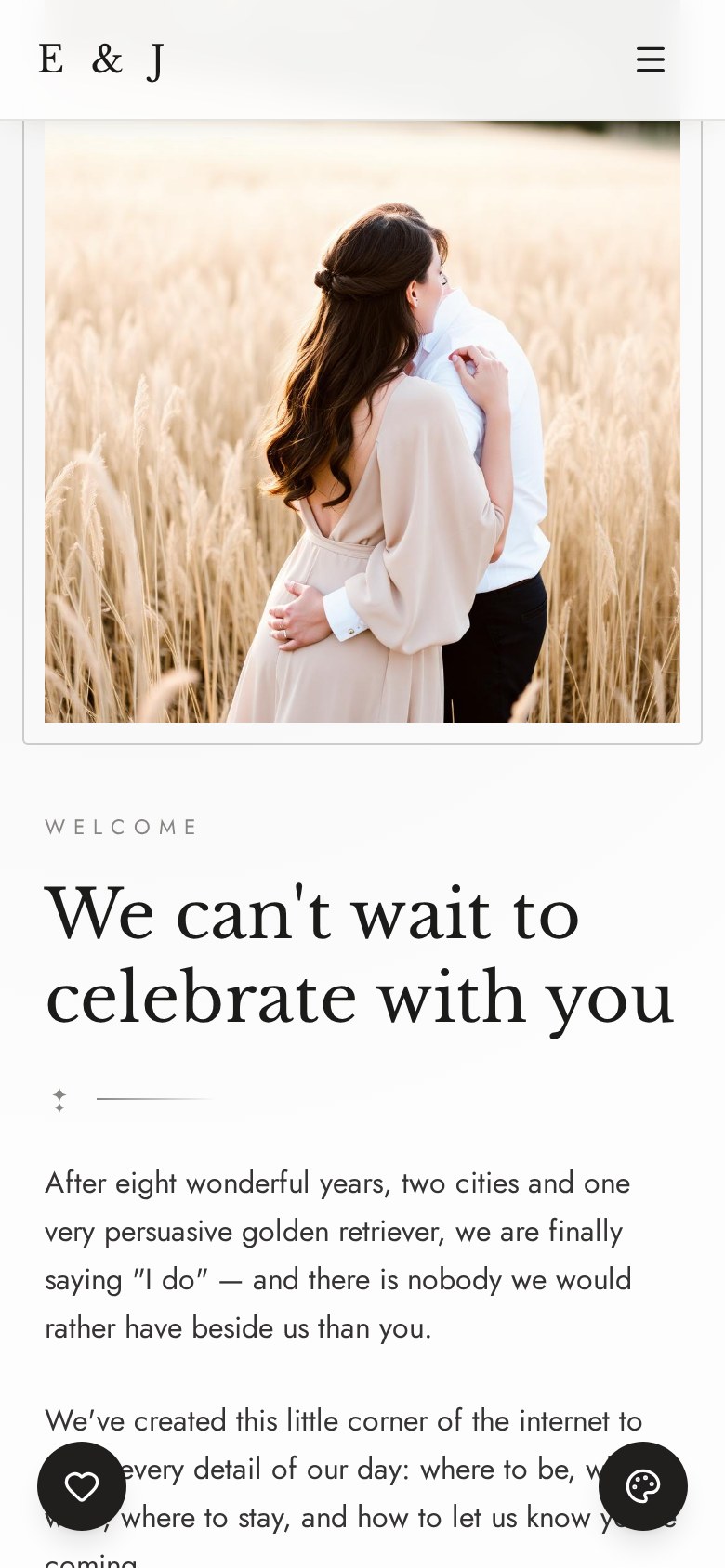 Modern Minimal wedding website design shown on a phone