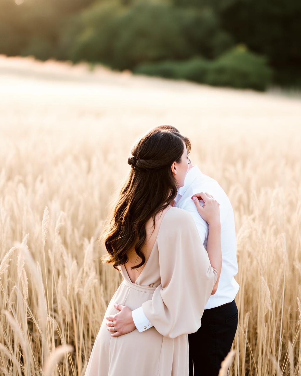The couple together in a golden field